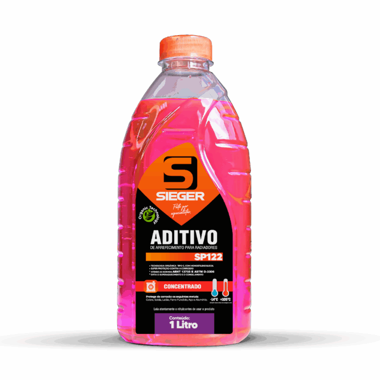 Foto de litro de aditivo de radiador na cor rosa da marca Sieger_ codigo SP122, produto para o sistema de arrefecimento de carros